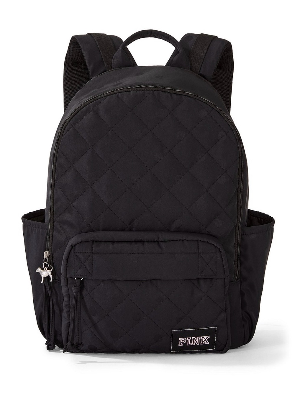 PINK Quilted Black Backpack